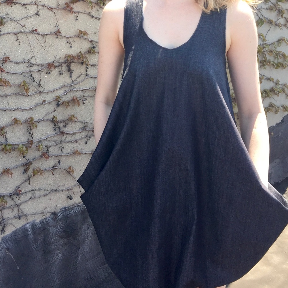 Unique Pointy-Cut Geometric Jean Dress - Navy Blue